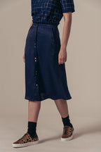 Jupe Midi Taille Haute Jacoba - Bleu Marine