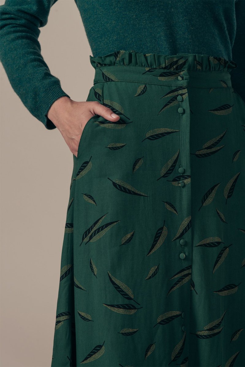 Falda midi de talle alto Jacarta - Verde oscuro