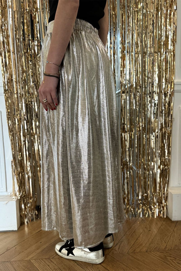 Joelle High Waisted Long Skirt - Silver