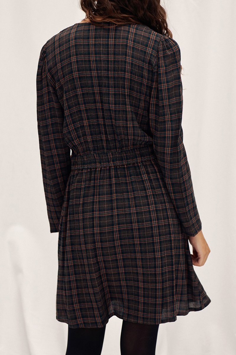 Checked Shirt Dress - Dark Teal