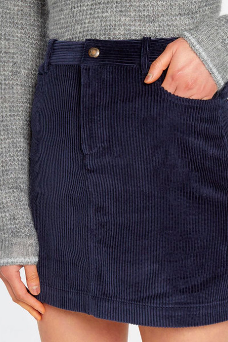 Minijupe Taille Haute En Velours Côtelé - Bleu Marine