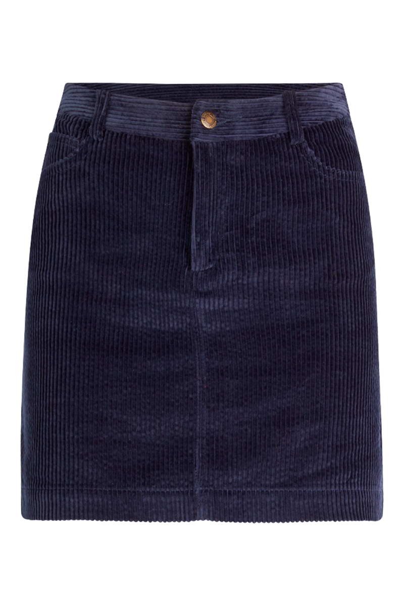 Minijupe Taille Haute En Velours Côtelé - Bleu Marine