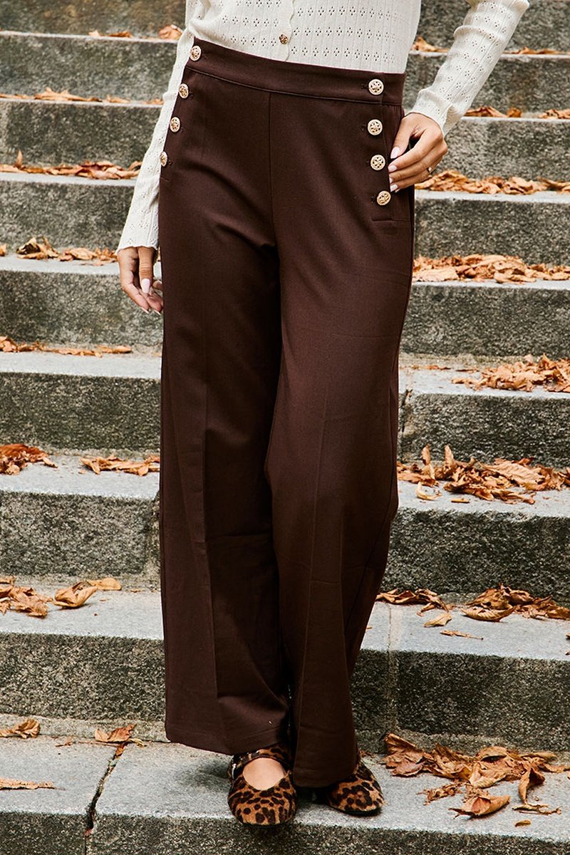 Pantalon Droit Taille Haute Pauline - Marron