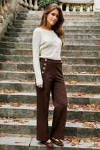 Pantalon Droit Taille Haute Pauline - Marron