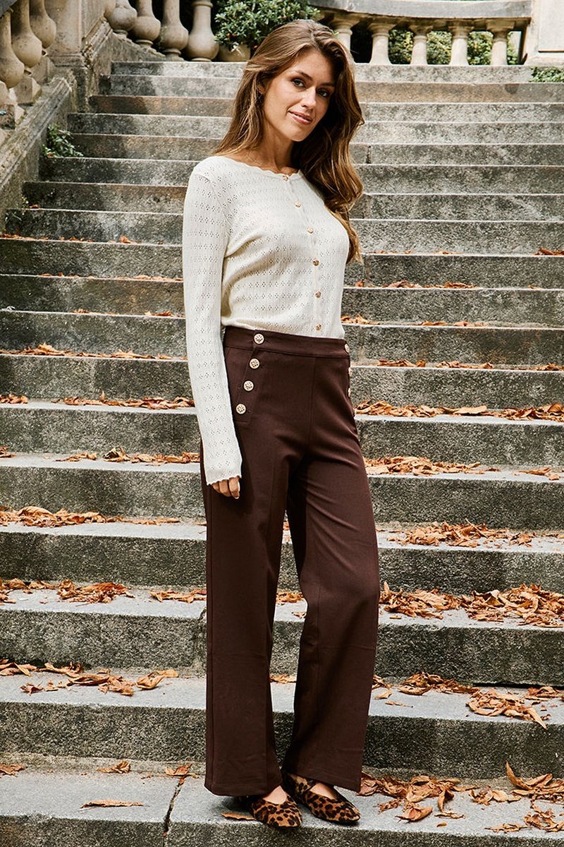 Pantalon Droit Taille Haute Pauline - Marron