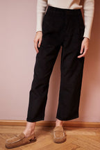 Pantalon Droit En Velours Taille Haute Pedro - Noir