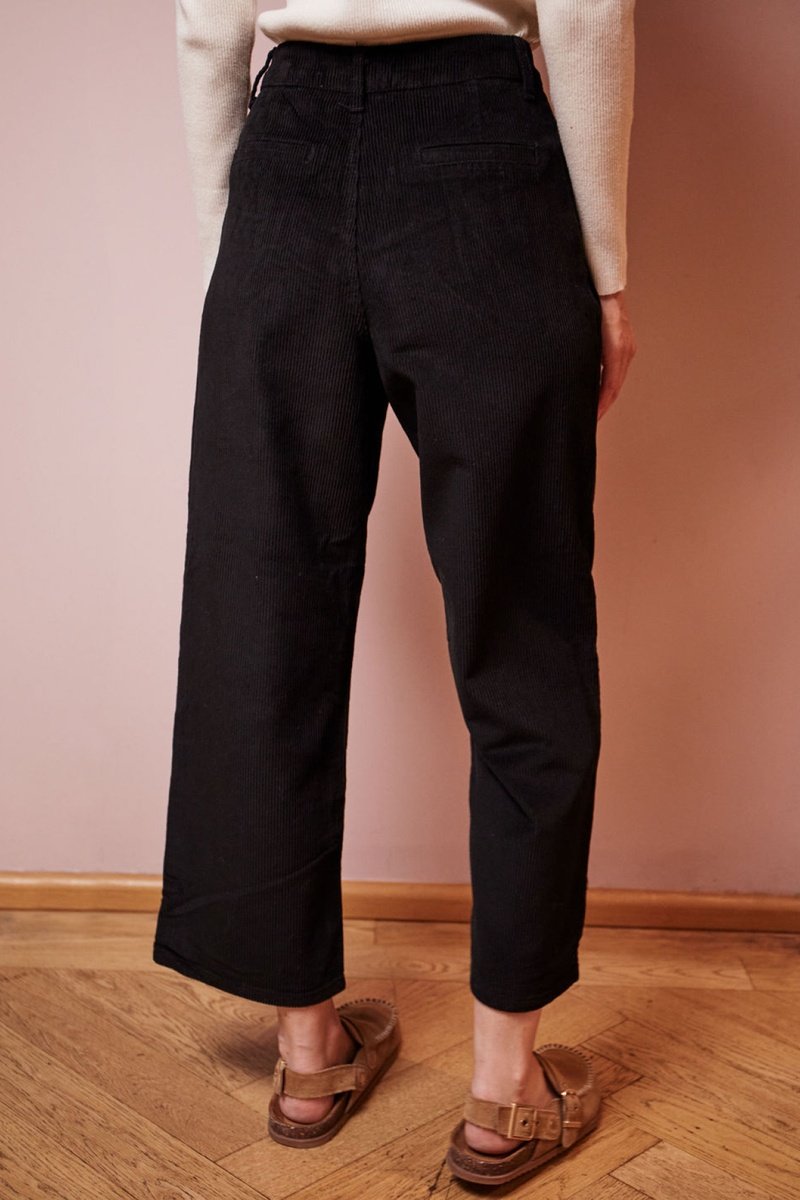 Pantalon Droit En Velours Taille Haute Pedro - Noir