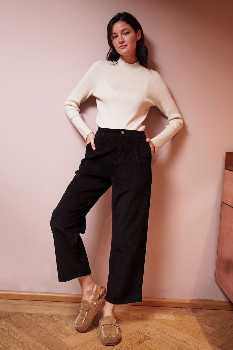 Pantalon Droit En Velours Taille Haute Pedro - Noir