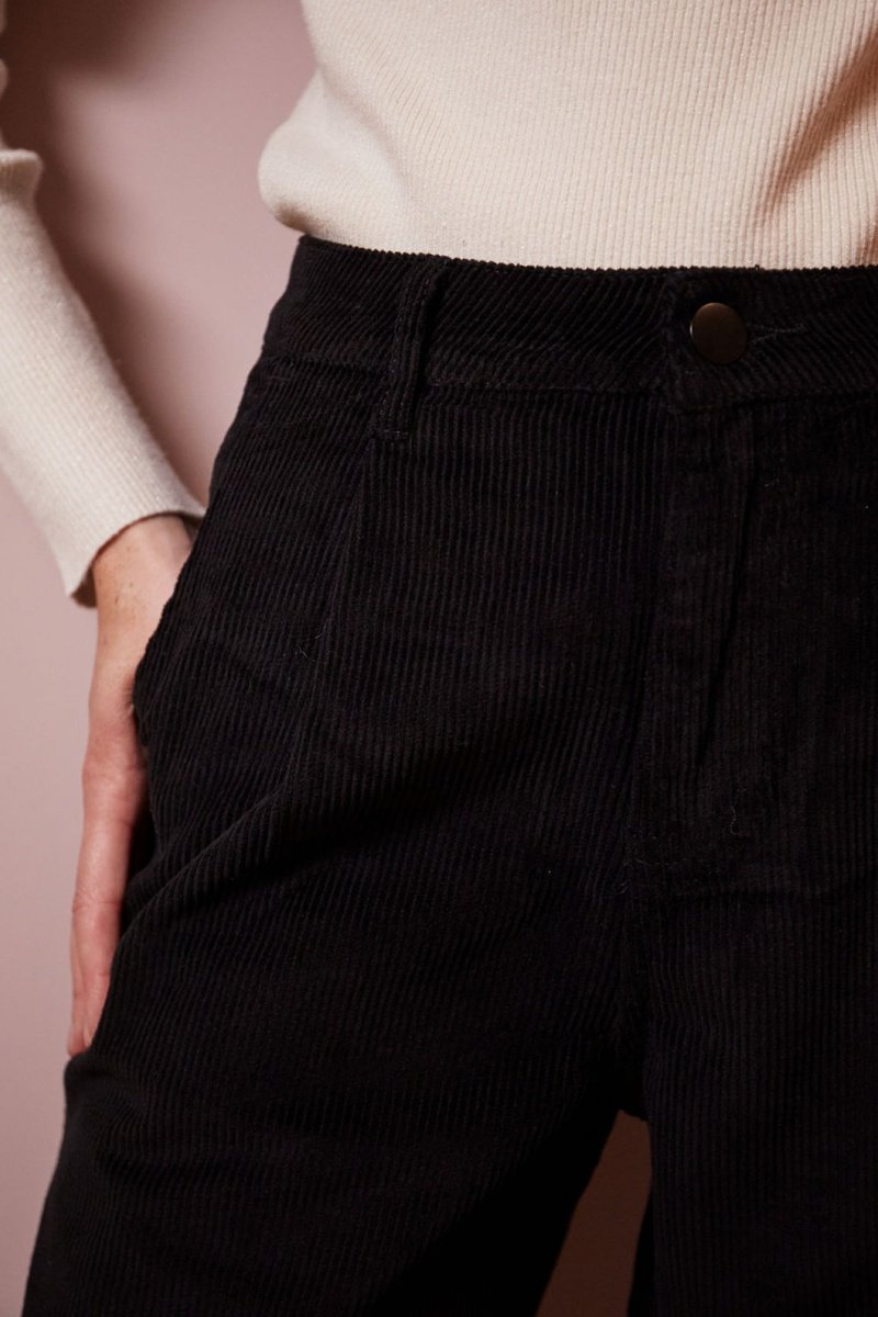 Pantalon Droit En Velours Taille Haute Pedro - Noir