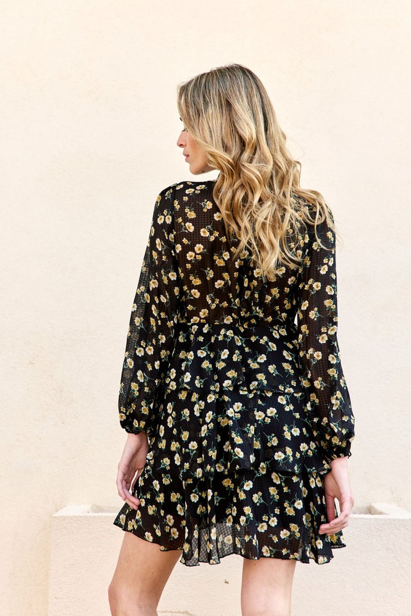 Robe Volantée Rosette - Noir