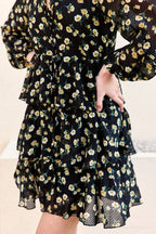Robe Volantée Rosette - Noir