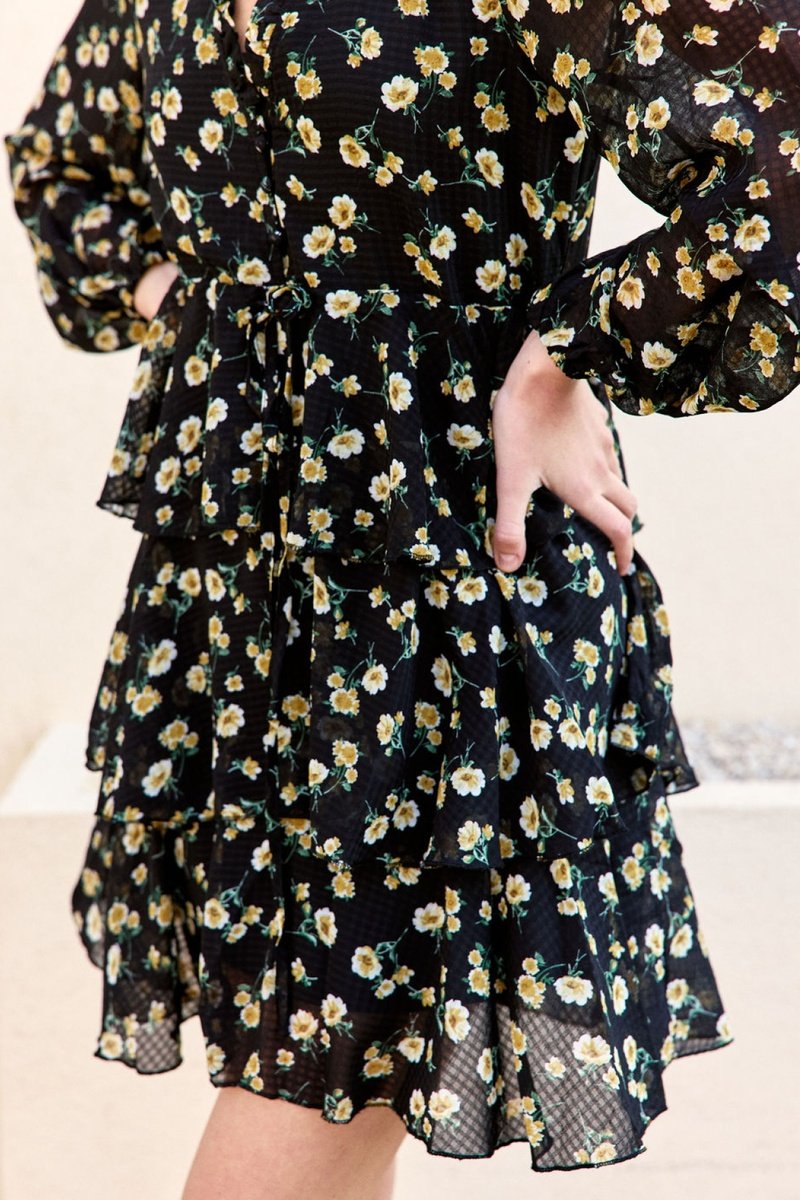 Robe Volantée Rosette - Noir
