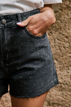 Short En Jean Taille Haute Ione - Gris Foncé