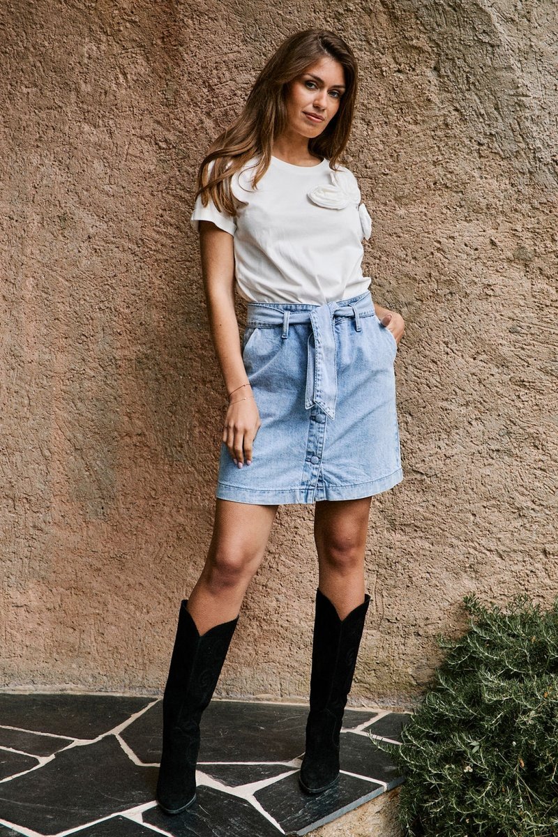 Jupe Droite En Jean Taille Haute Jasmine - Ciel