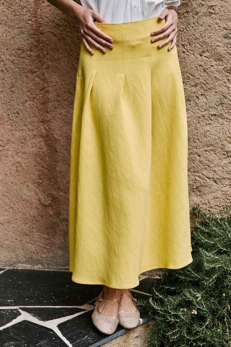 Jupe Plissée Taille Haute Josiane - Jaune