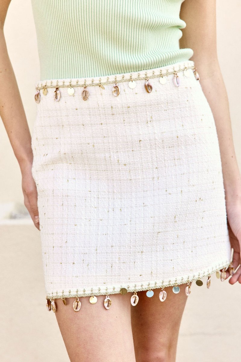 Jupe Droite En Tweed Taille Haute Juliette - Blanc