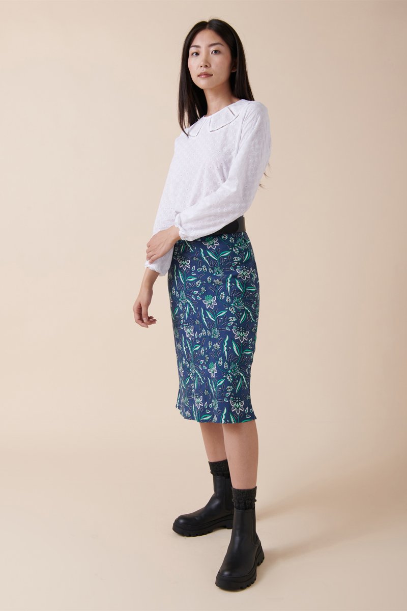 Jupe Midi Taille Haute Junatica - Bleu Marine
