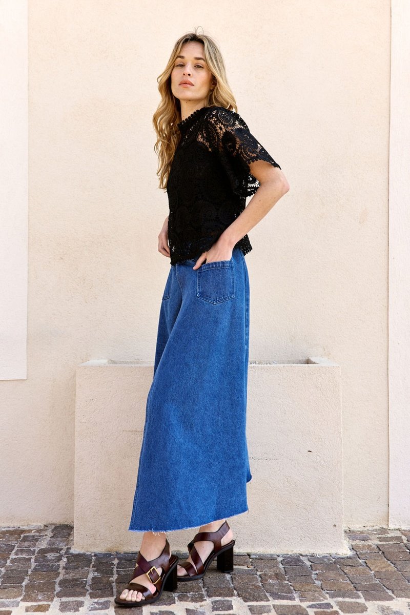 Jupe Portefeuille En Jean Taille Haute Judith - Bleu
