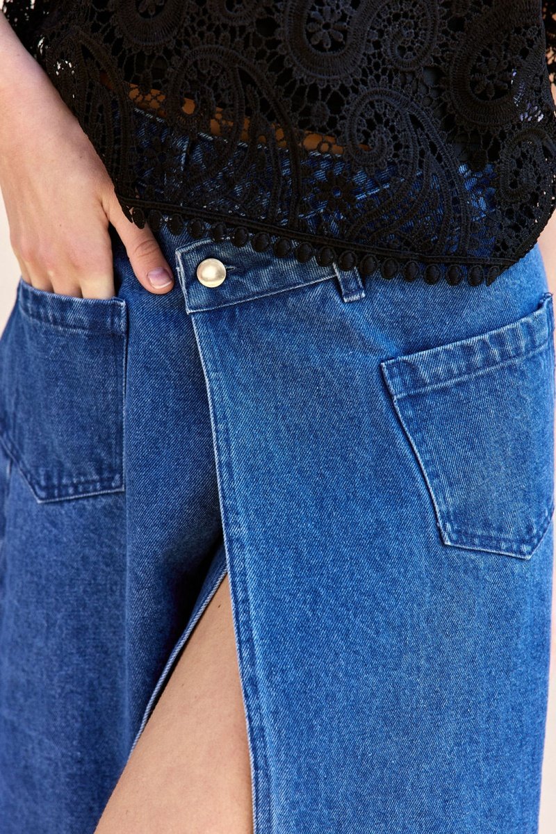 Jupe Portefeuille En Jean Taille Haute Judith - Bleu