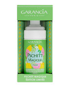 Garancia Pschitt Magique grain-free micropeeling in limited edition, presented in its green box illustrated with lemons and flowers for a new skin effect in 30 seconds.