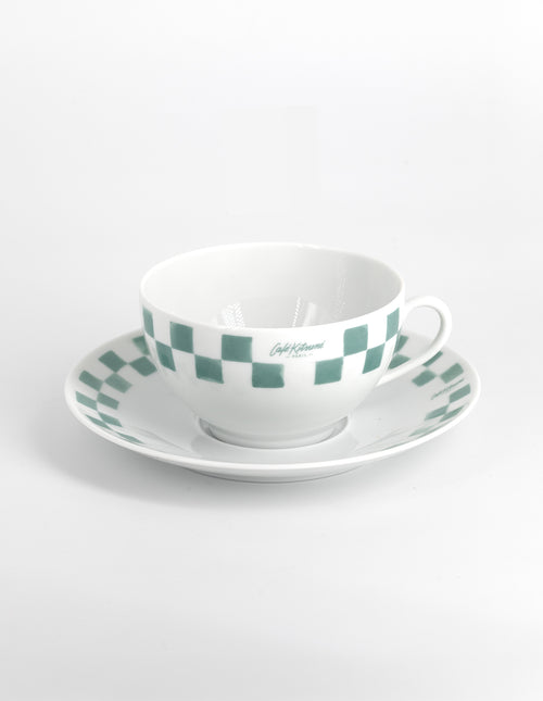Checkerboard Porcelain Cappuccino Cup And Saucer