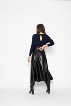 Dibona Navy Boat Neck Open Back Jumper, Jersey, 100% Cashmere, 2 Ply - Women