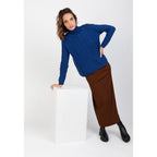Perfect Cashmere - Jersey de Cuello Alto Mairead Azul Petróleo, 100% Cachemira, 6 Hilos, Trenzado, 396Gr - Mujer