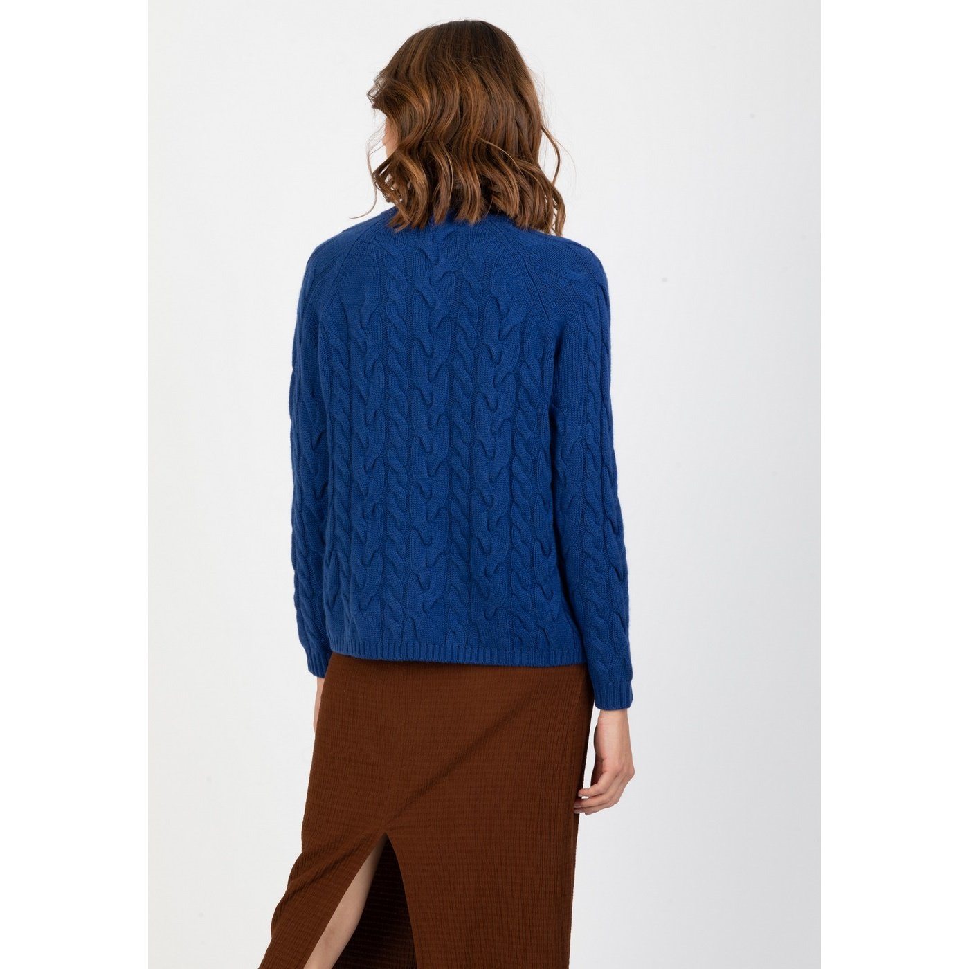 Perfect Cashmere - Jersey de Cuello Alto Mairead Azul Petróleo, 100% Cachemira, 6 Hilos, Trenzado, 396Gr - Mujer