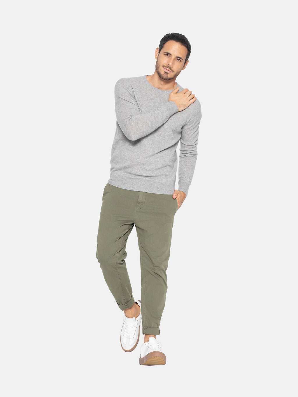 Jersey Cuello Redondo Aigliêre Gris Jaspeado, Jersey, 100% Cachemira, 2 Hilos - Hombre