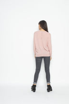 Round Neck Jumper With Button At The Back 0 Old Rose, Jersey, 100% Cashmere, 2 Ply - Women