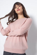 Round Neck Jumper With Button At The Back 0 Old Rose, Jersey, 100% Cashmere, 2 Ply - Women
