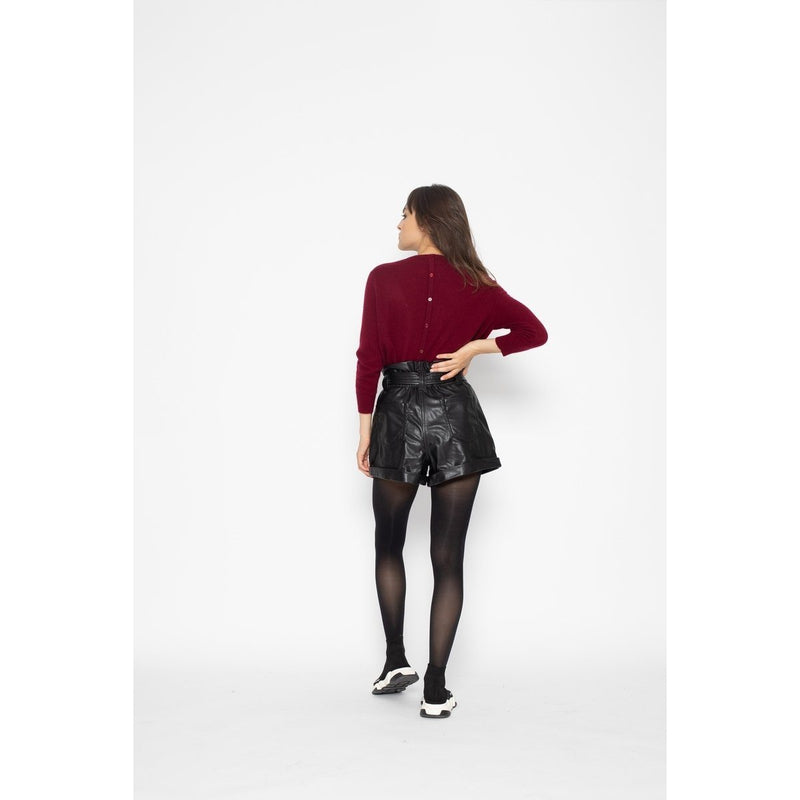 Pull Col Rond Avec Boutons Dans Le Dos Estaris Burgundy, Jersey, 100% Cachemire, 2 Fils - Femme