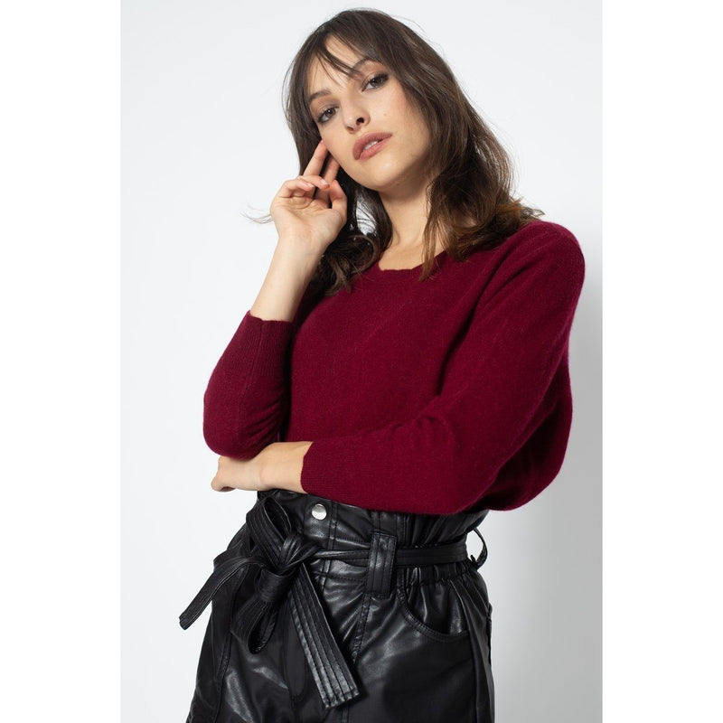 Pull Col Rond Avec Boutons Dans Le Dos Estaris Burgundy, Jersey, 100% Cachemire, 2 Fils - Femme