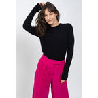 Jersey Cuello Redondo Bella Negro, Canalé Tradicional, 100% Cachemira, 2 Hilos - Mujer