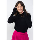 Jersey Bella Negro con Cuello Redondo, Puños Tradicionales, 100% Cachemira, 2 Hilos - Mujer