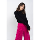 Jersey Bella Negro con Cuello Redondo, Puños Tradicionales, 100% Cachemira, 2 Hilos - Mujer