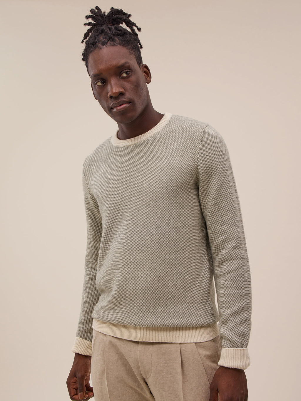 Kuli Jumper - White and Khaki Green - Men