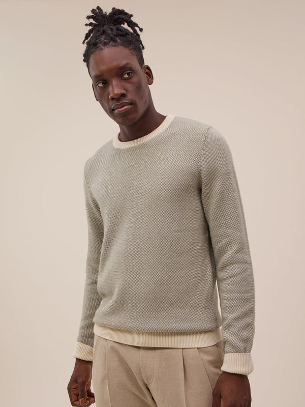 Kuli Jumper - White and Khaki Green - Men