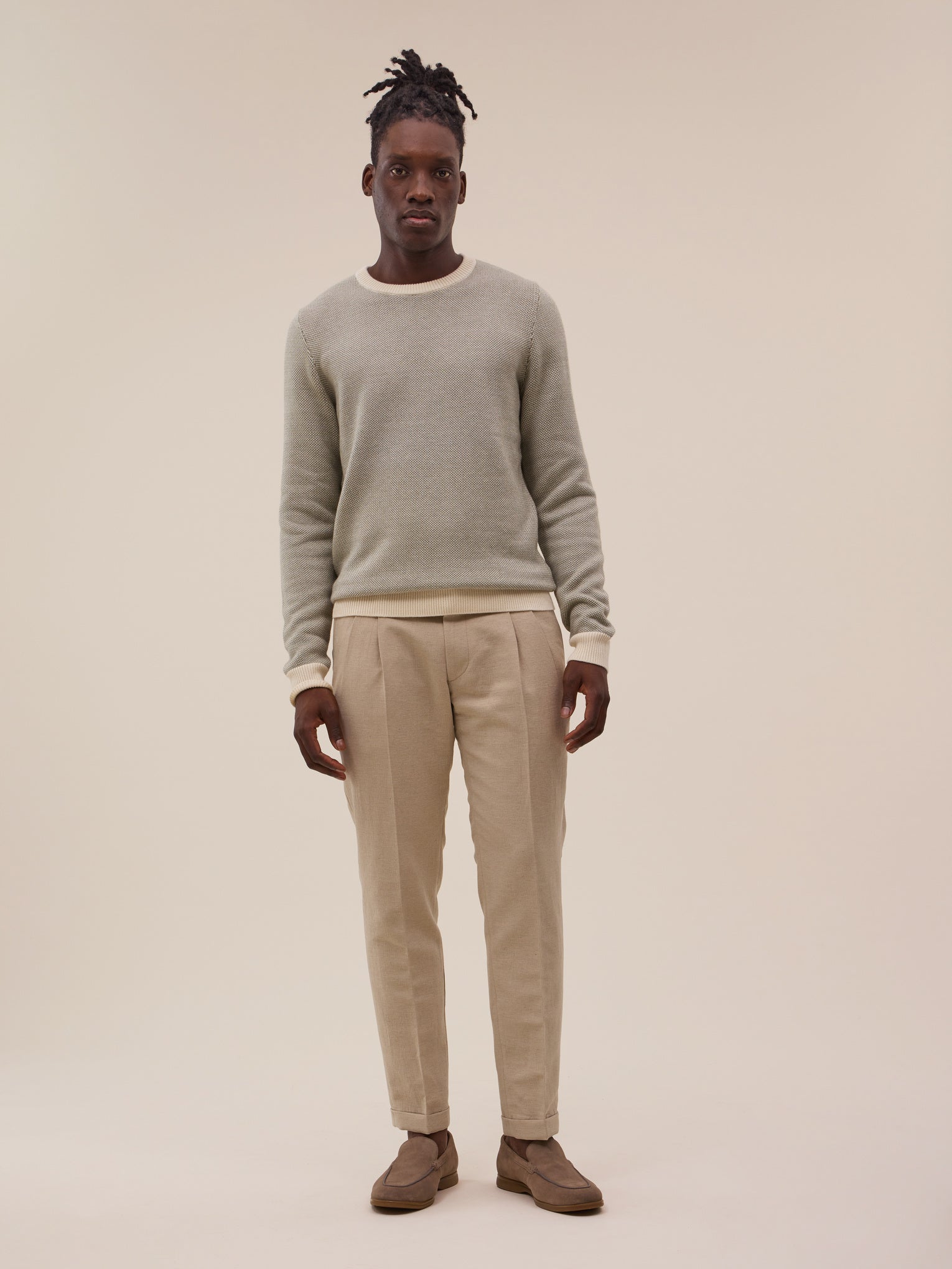 Kuli Jumper - White and Khaki Green - Men