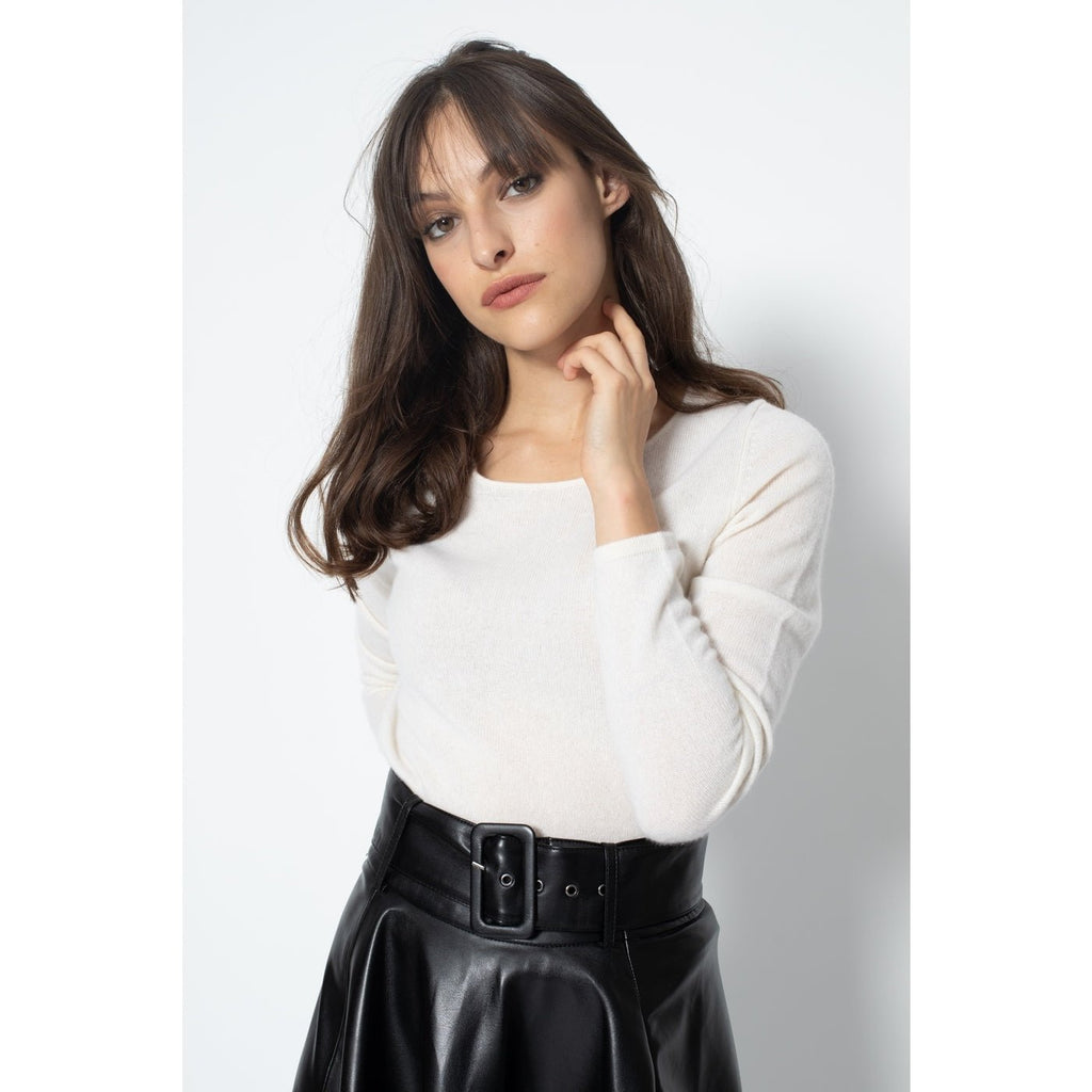 Round-Neck Jumper Ecrin Ivory, Jersey, 100% Cashmere, 2 Ply - Women