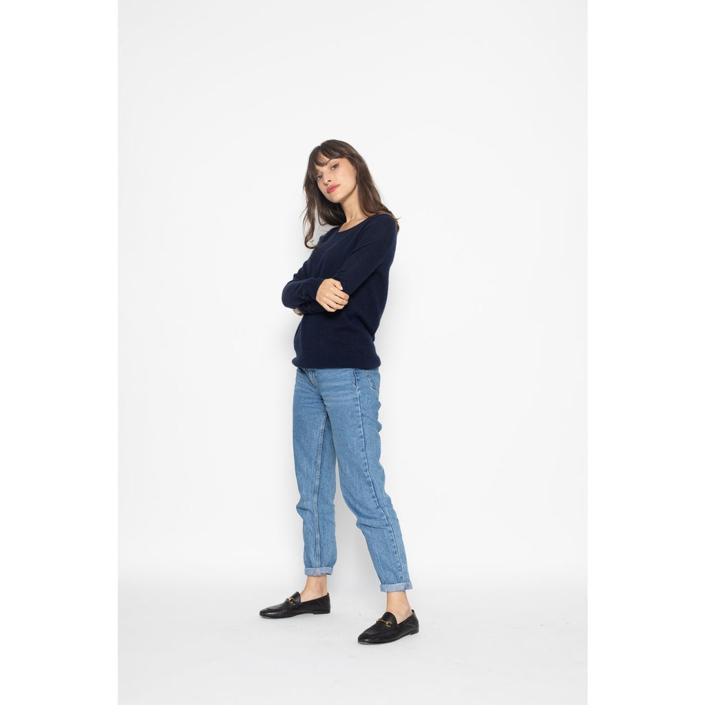 Pull Col Rond Ecrin Marine, Jersey, 100% Cachemire, 2 Fils - Femme