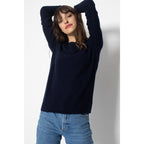 Pull Col Rond Ecrin Marine, Jersey, 100% Cachemire, 2 Fils - Femme