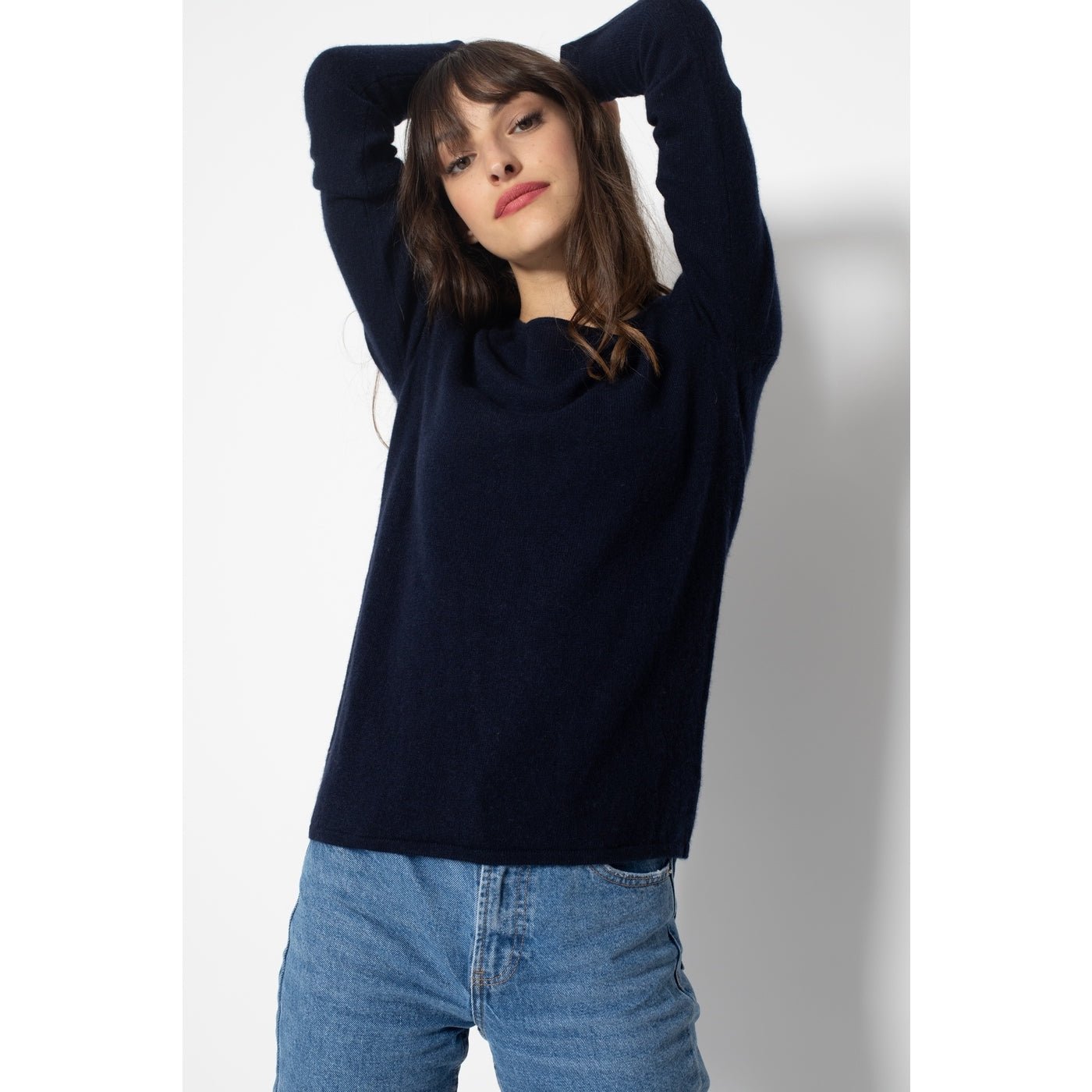 Pull Col Rond Ecrin Marine, Jersey, 100% Cachemire, 2 Fils - Femme
