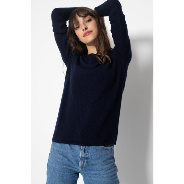 Pull Col Rond Ecrin Marine, Jersey, 100% Cachemire, 2 Fils - Femme