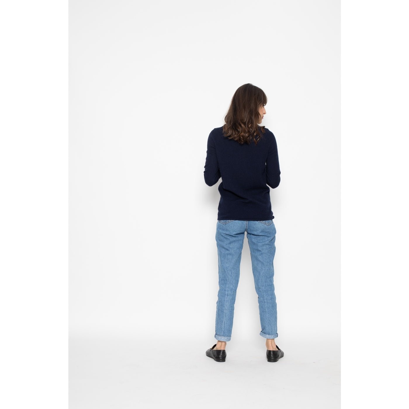 Pull Col Rond Ecrin Marine, Jersey, 100% Cachemire, 2 Fils - Femme
