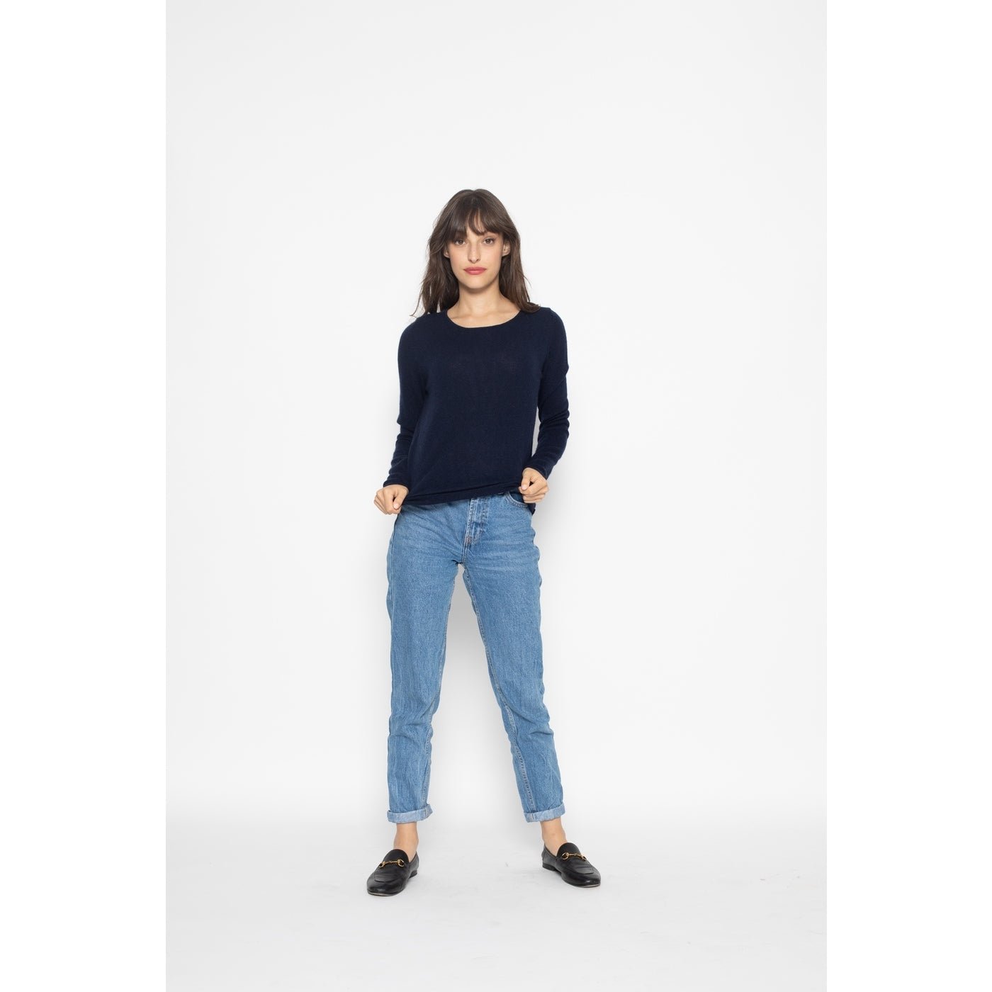 Pull Col Rond Ecrin Marine, Jersey, 100% Cachemire, 2 Fils - Femme