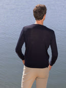 Pull Col Rond En Laine Vierge - Bleu Marine