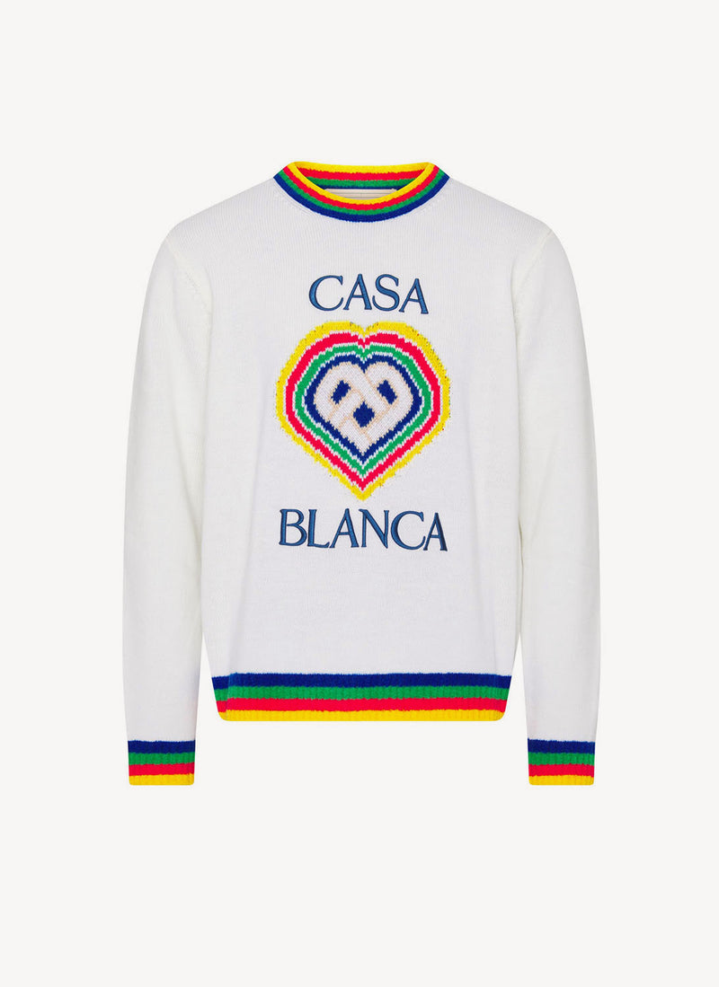 Casablanca - Pull Col Rond Heart Boucle Brand - White - Homme