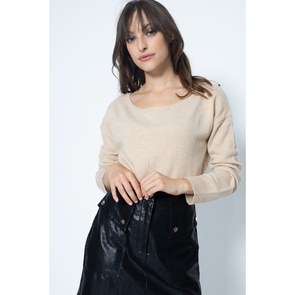 Jersey Cuello Redondo Oversize Faraut Beige, Jersey, 100% Cachemira, 2 Hilos - Mujer
