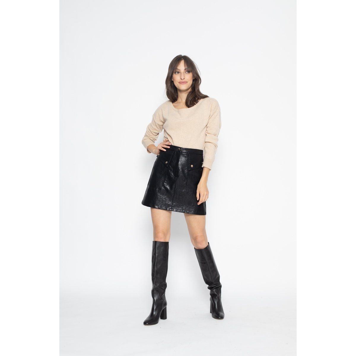 Jersey Cuello Redondo Oversize Faraut Beige, Jersey, 100% Cachemira, 2 Hilos - Mujer